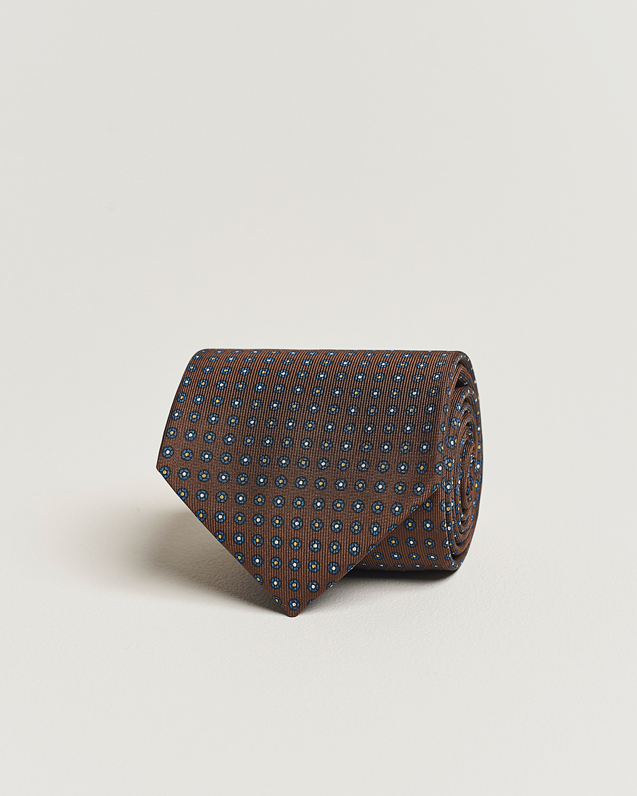 Homme | E. Marinella 3-Fold Printed Silk Tie Dark Brown | E. Marinella | 3-Fold Printed Silk Tie Dark Brown
