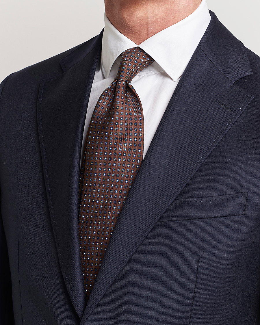 Homme | E. Marinella 3-Fold Printed Silk Tie Dark Brown | E. Marinella | 3-Fold Printed Silk Tie Dark Brown