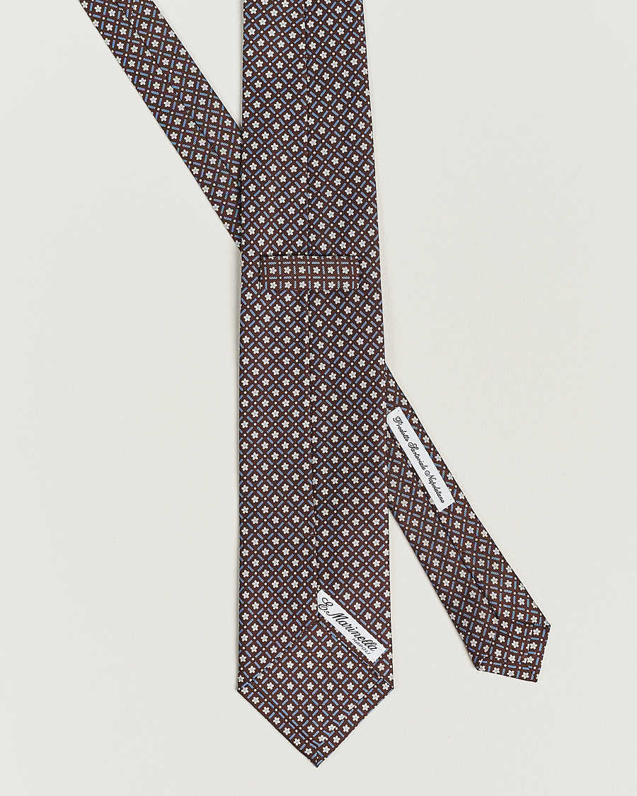 Homme | E. Marinella 3-Fold Printed Silk Tie Dark Brown | E. Marinella | 3-Fold Printed Silk Tie Dark Brown