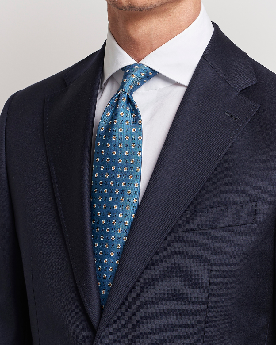 Homme |  | E. Marinella | 3-Fold Printed Silk Tie Blue