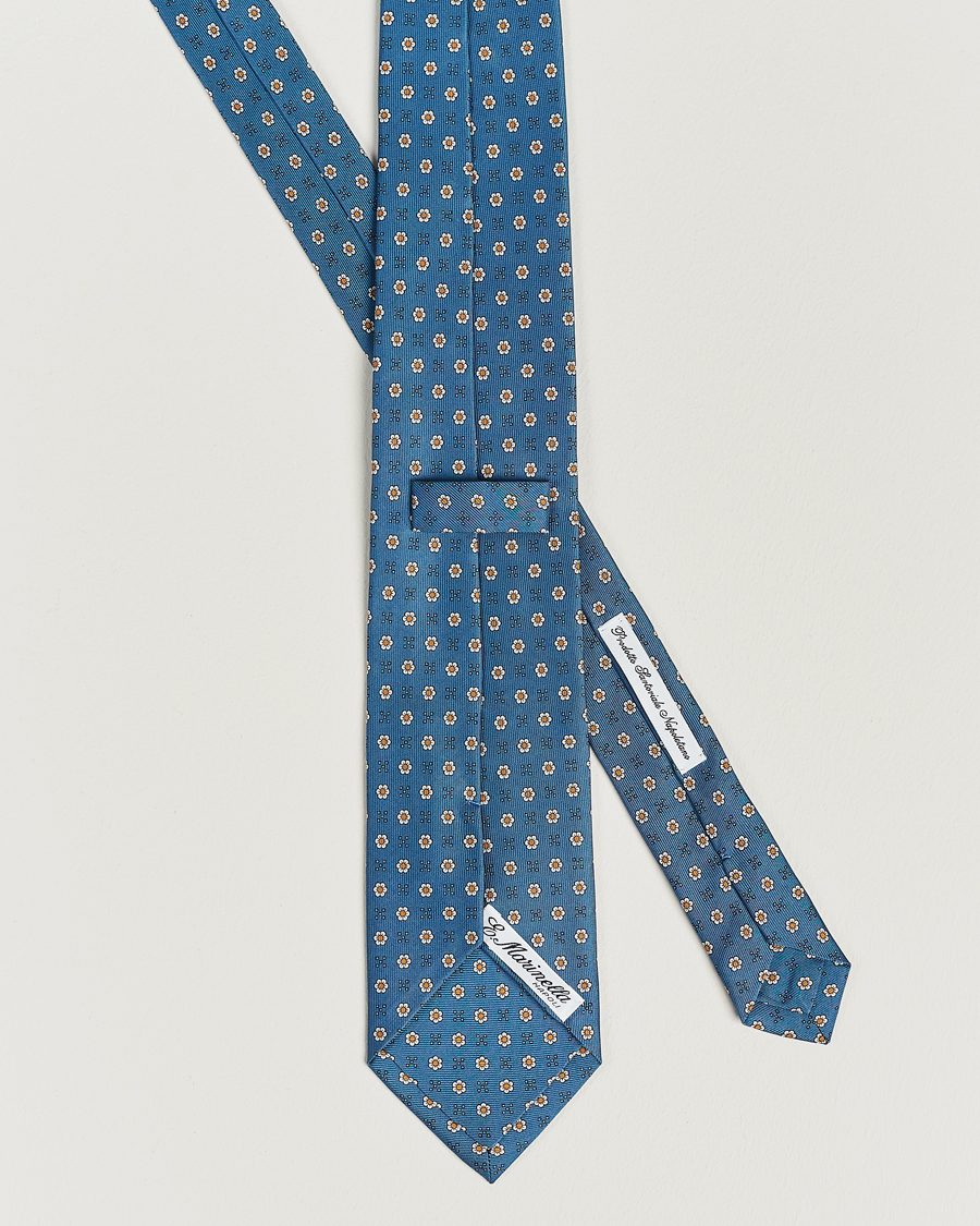 Homme | E. Marinella 3-Fold Printed Silk Tie Blue | E. Marinella | 3-Fold Printed Silk Tie Blue