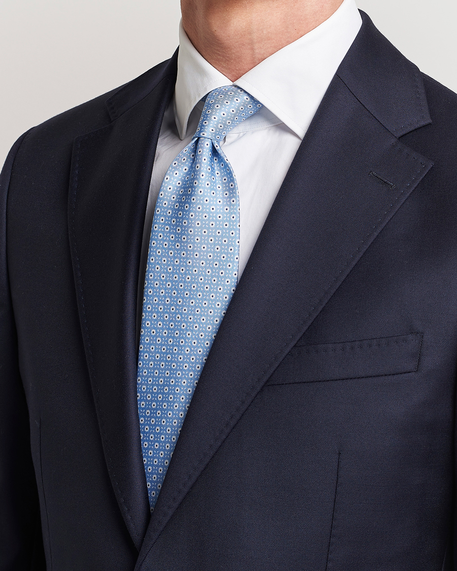Homme | E. Marinella 3-Fold Printed Silk Tie Light Blue | E. Marinella | 3-Fold Printed Silk Tie Light Blue