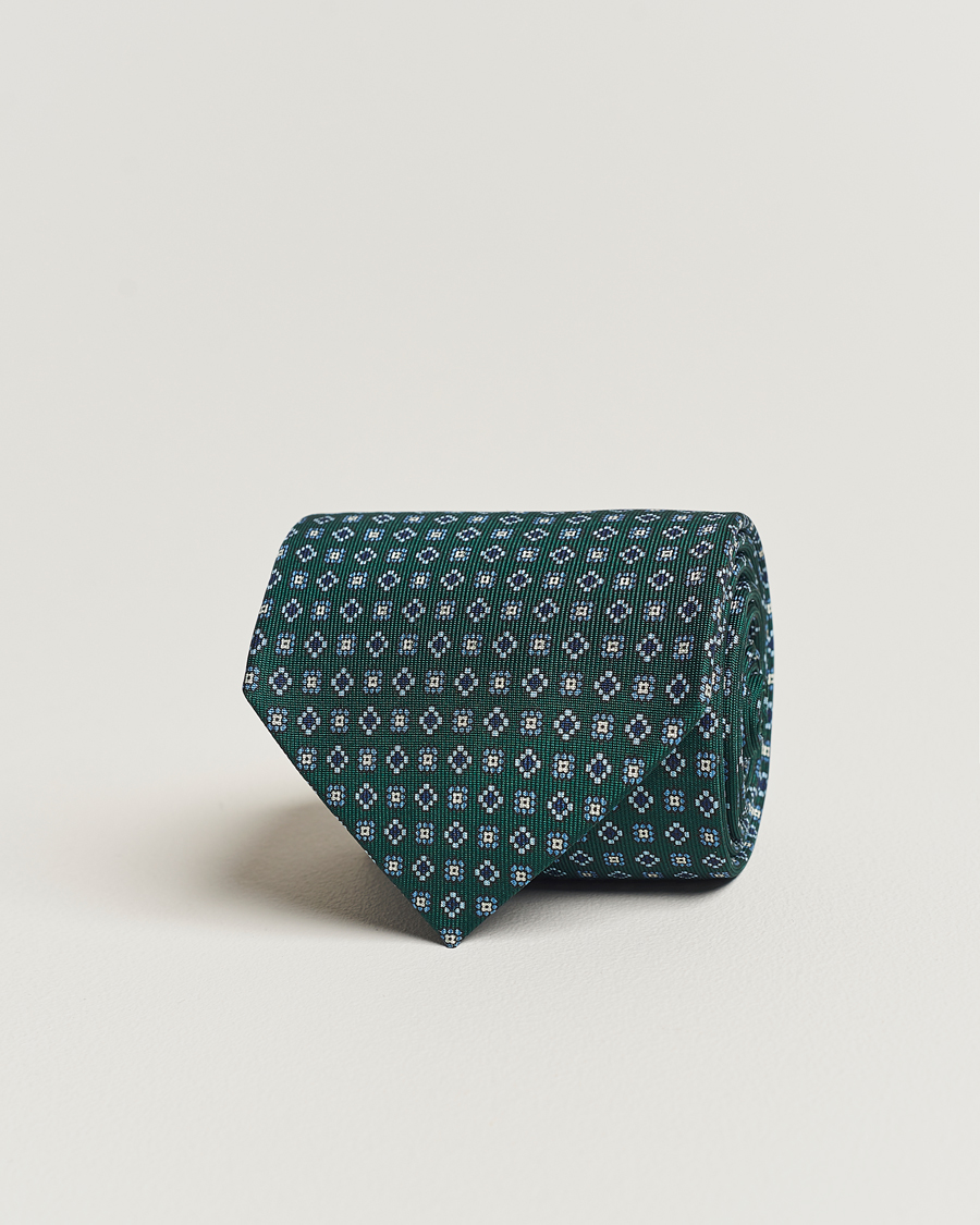 Homme | E. Marinella 3-Fold Printed Silk Tie Dark Green | E. Marinella | 3-Fold Printed Silk Tie Dark Green