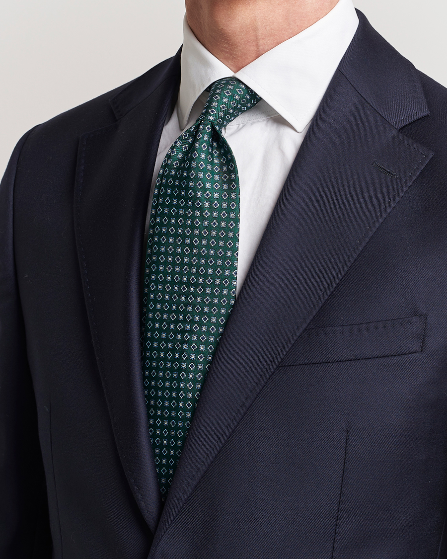 Homme | E. Marinella 3-Fold Printed Silk Tie Dark Green | E. Marinella | 3-Fold Printed Silk Tie Dark Green