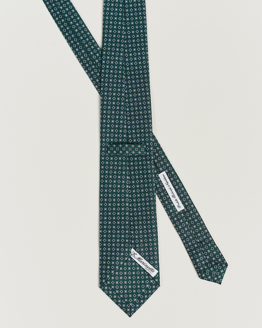 Homme | E. Marinella 3-Fold Printed Silk Tie Dark Green | E. Marinella | 3-Fold Printed Silk Tie Dark Green