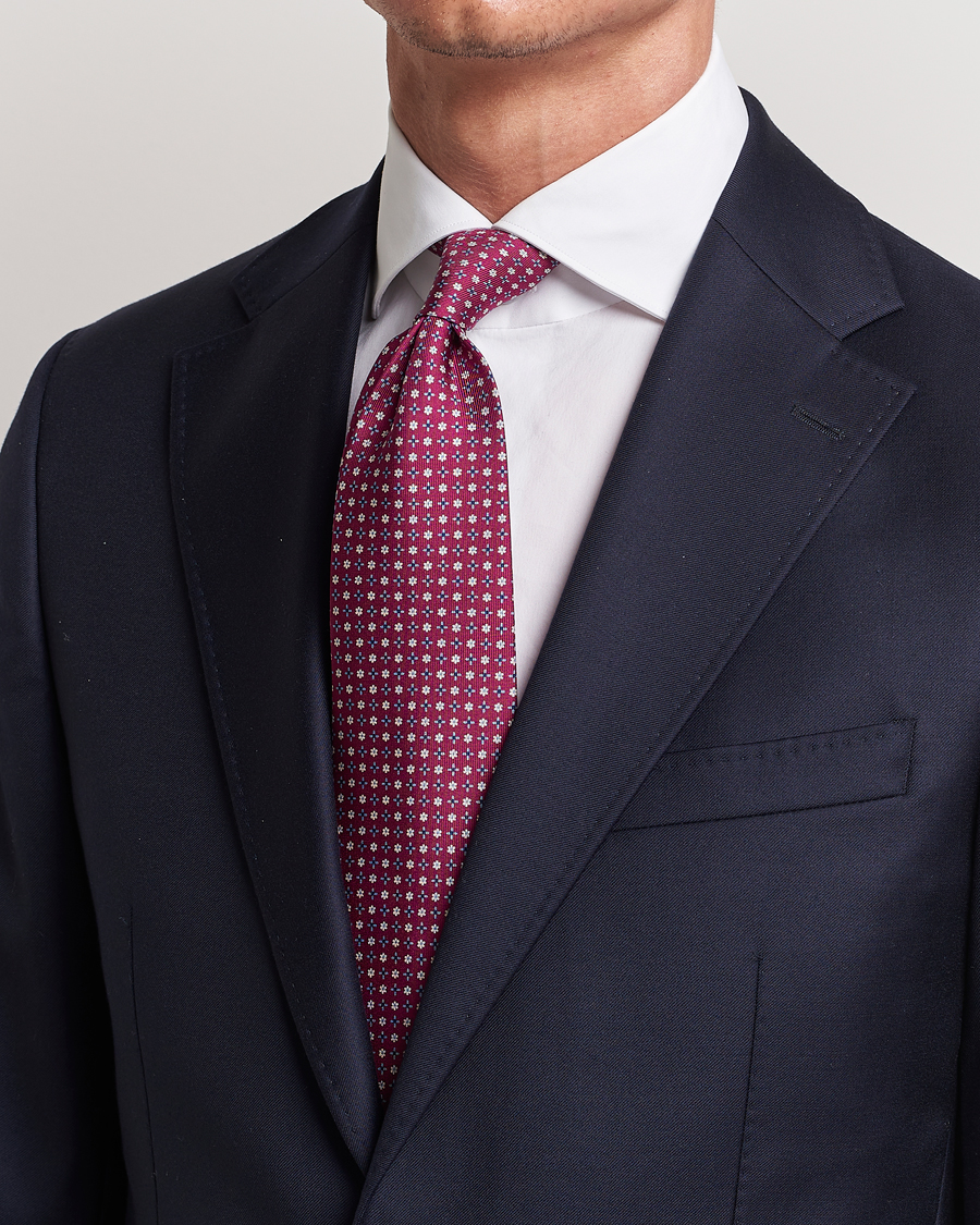 Homme | E. Marinella 3-Fold Printed Silk Tie Dark Pink | E. Marinella | 3-Fold Printed Silk Tie Dark Pink