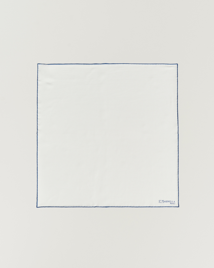 Homme | E. Marinella Silk Pocket Square White/Blue | E. Marinella | Silk Pocket Square White/Blue