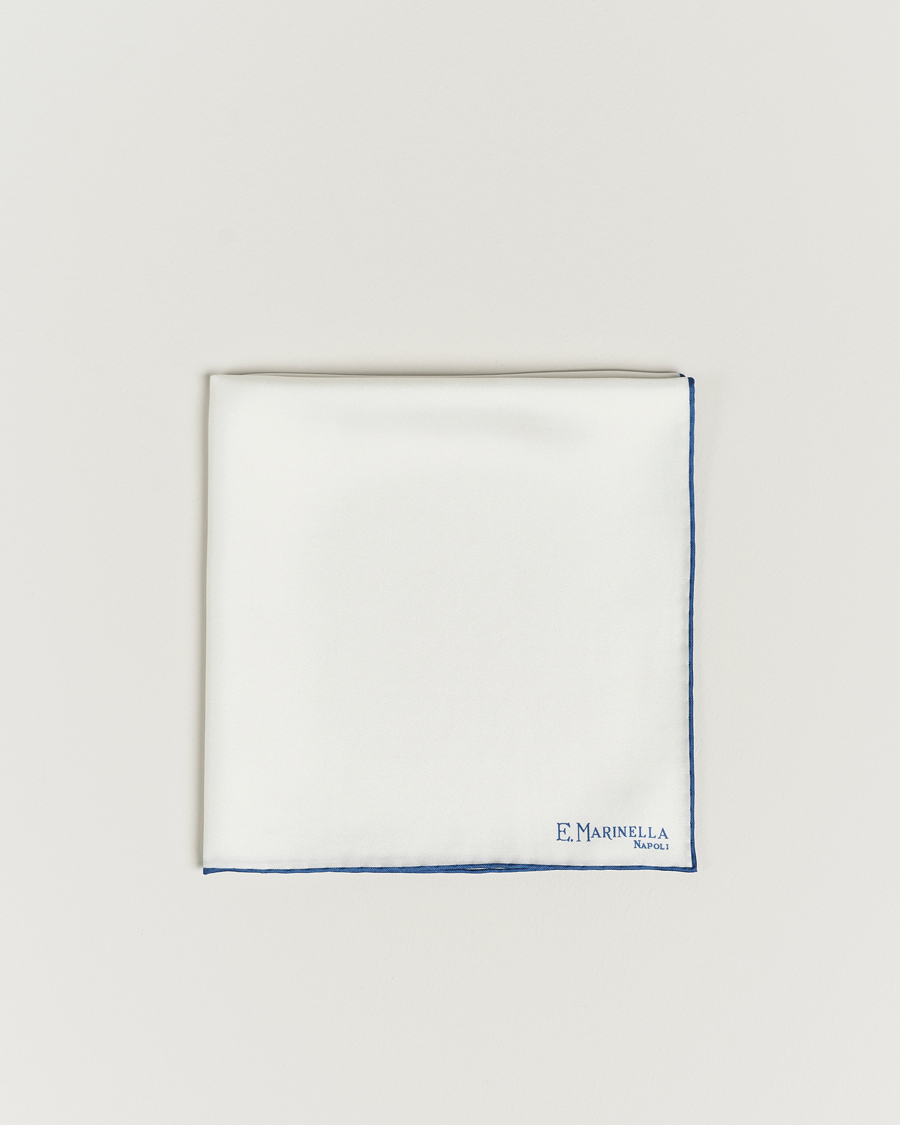 Homme | E. Marinella Silk Pocket Square White/Blue | E. Marinella | Silk Pocket Square White/Blue