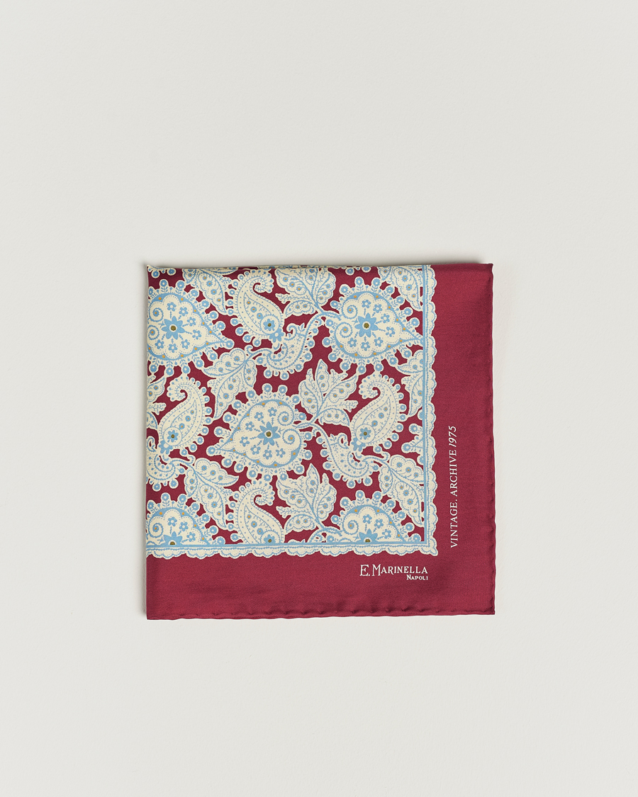 Homme | E. Marinella Paisley Silk Pocket Square Burgundy | E. Marinella | Paisley Silk Pocket Square Burgundy
