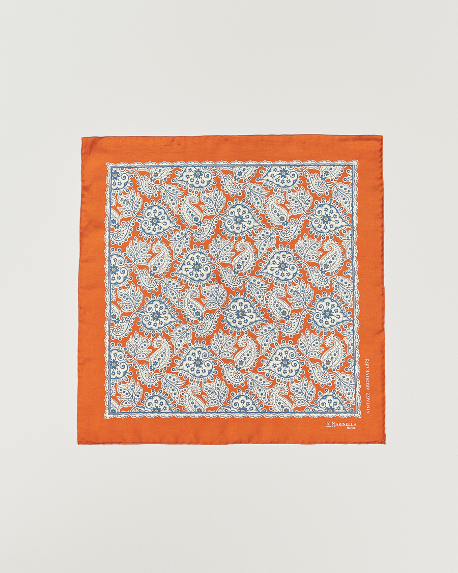 Homme | E. Marinella Paisley Silk Pocket Square Orange | E. Marinella | Paisley Silk Pocket Square Orange