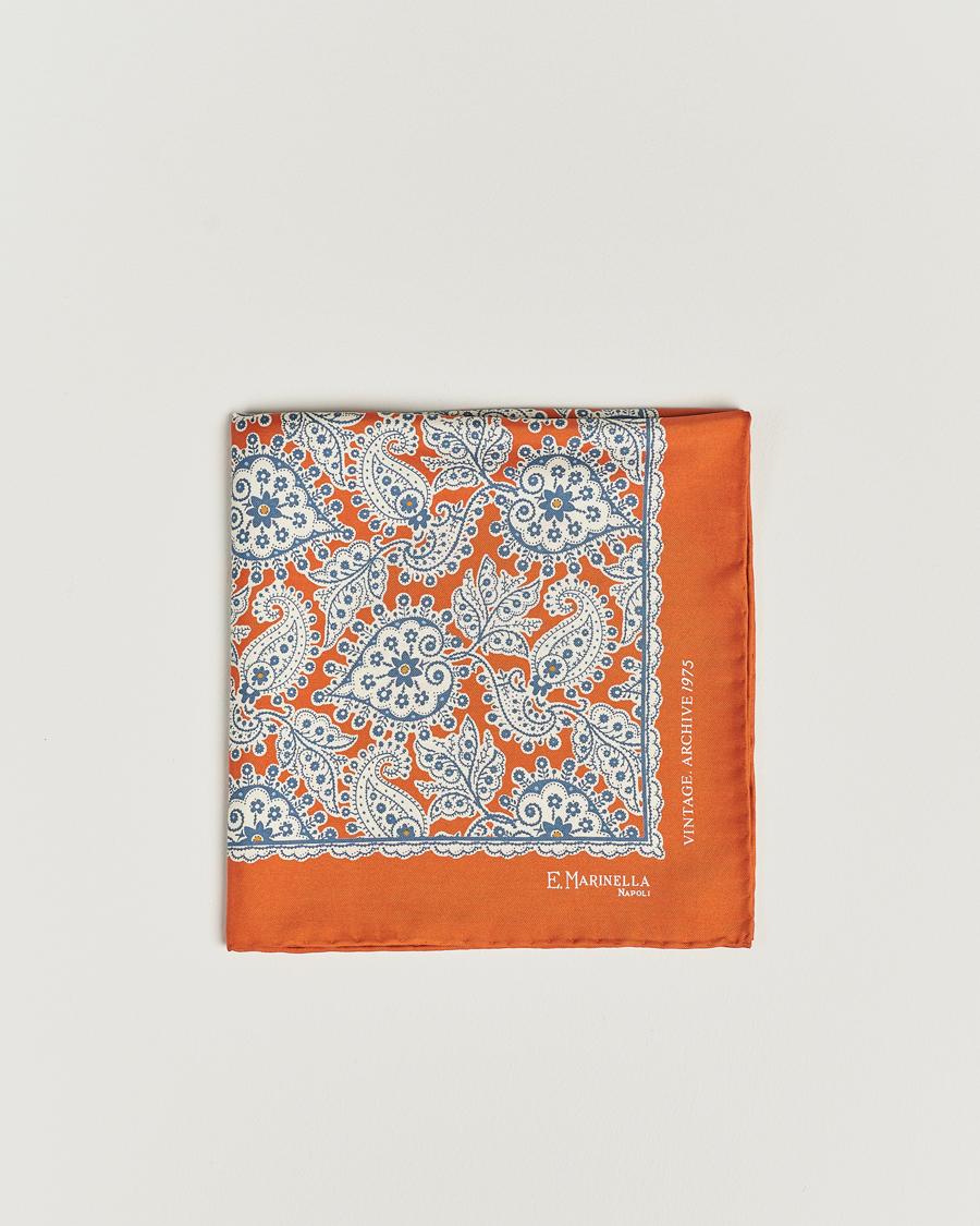Homme | E. Marinella Paisley Silk Pocket Square Orange | E. Marinella | Paisley Silk Pocket Square Orange