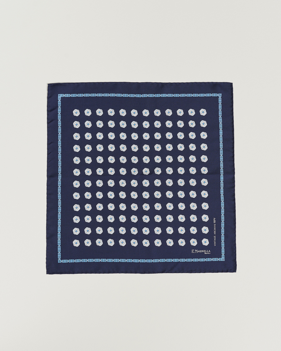 Homme | E. Marinella Printed Silk Pocket Square Navy | E. Marinella | Printed Silk Pocket Square Navy