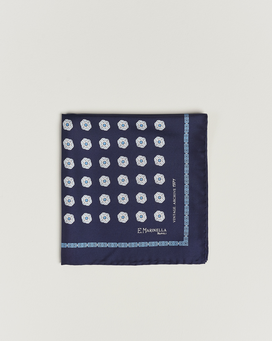 Homme | E. Marinella Printed Silk Pocket Square Navy | E. Marinella | Printed Silk Pocket Square Navy
