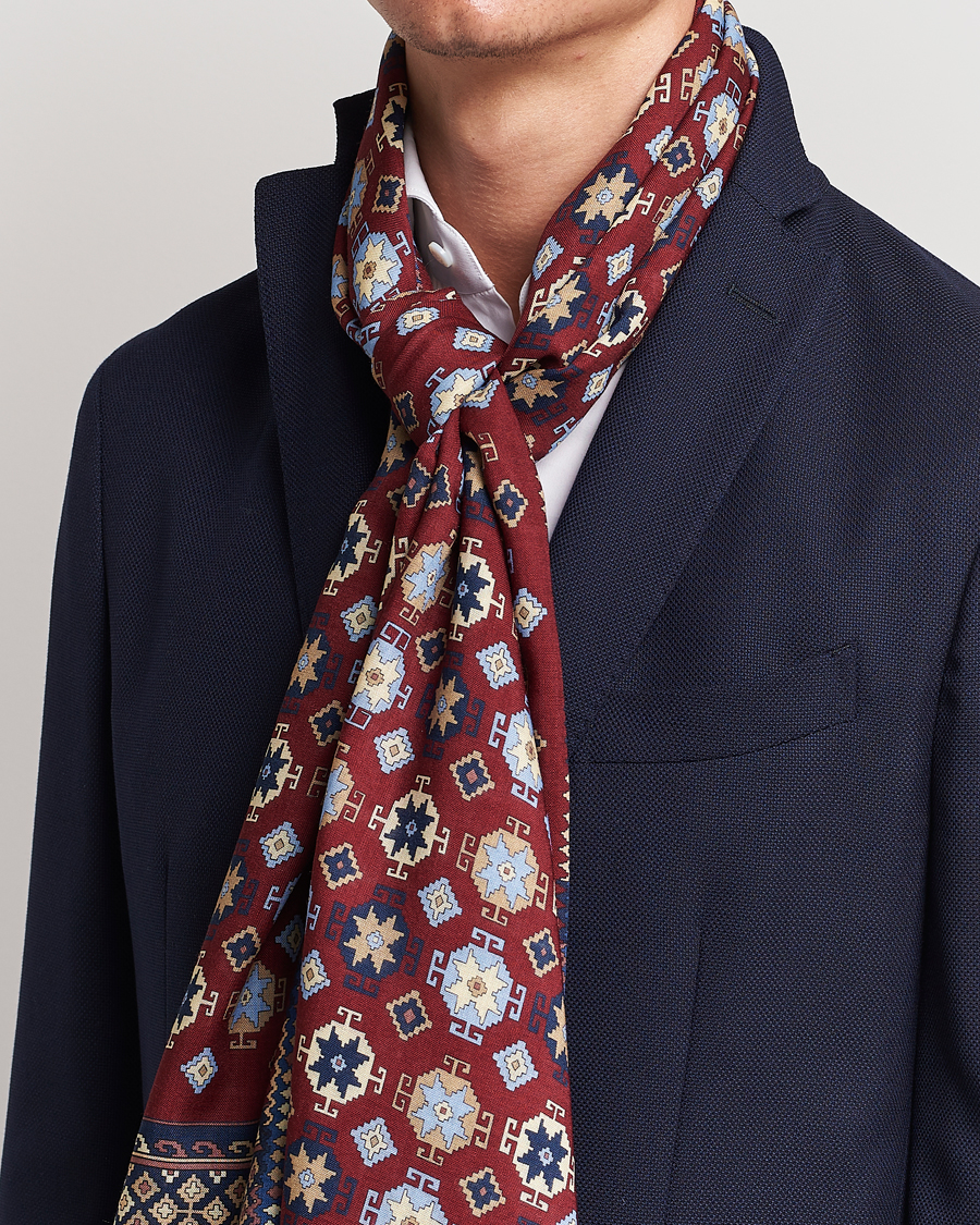 Homme | E. Marinella Wool/Silk Printed Scarf Burgundy | E. Marinella | Wool/Silk Printed Scarf Burgundy