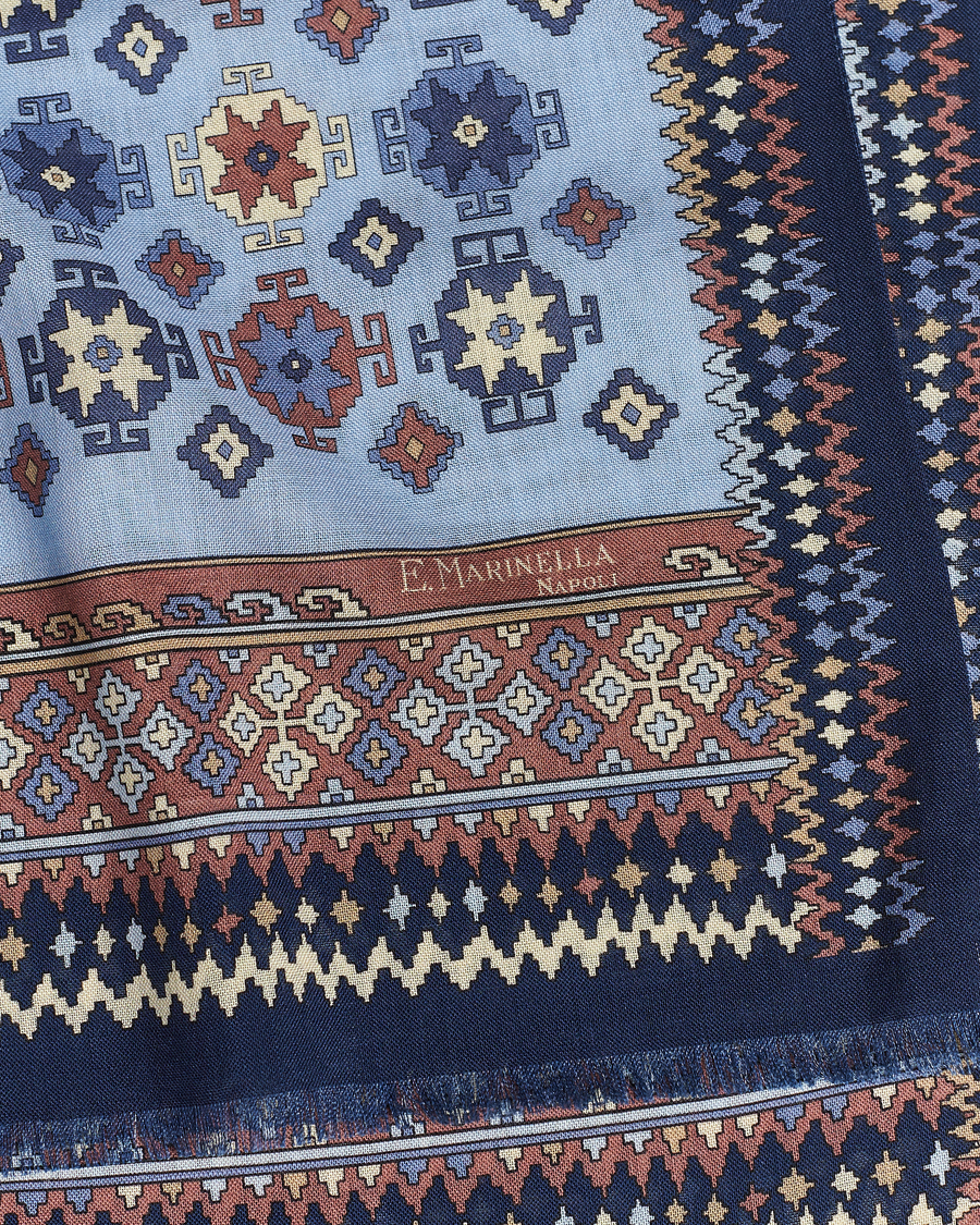 Homme | E. Marinella Wool/Silk Printed Scarf Navy/Light Blue | E. Marinella | Wool/Silk Printed Scarf Navy/Light Blue