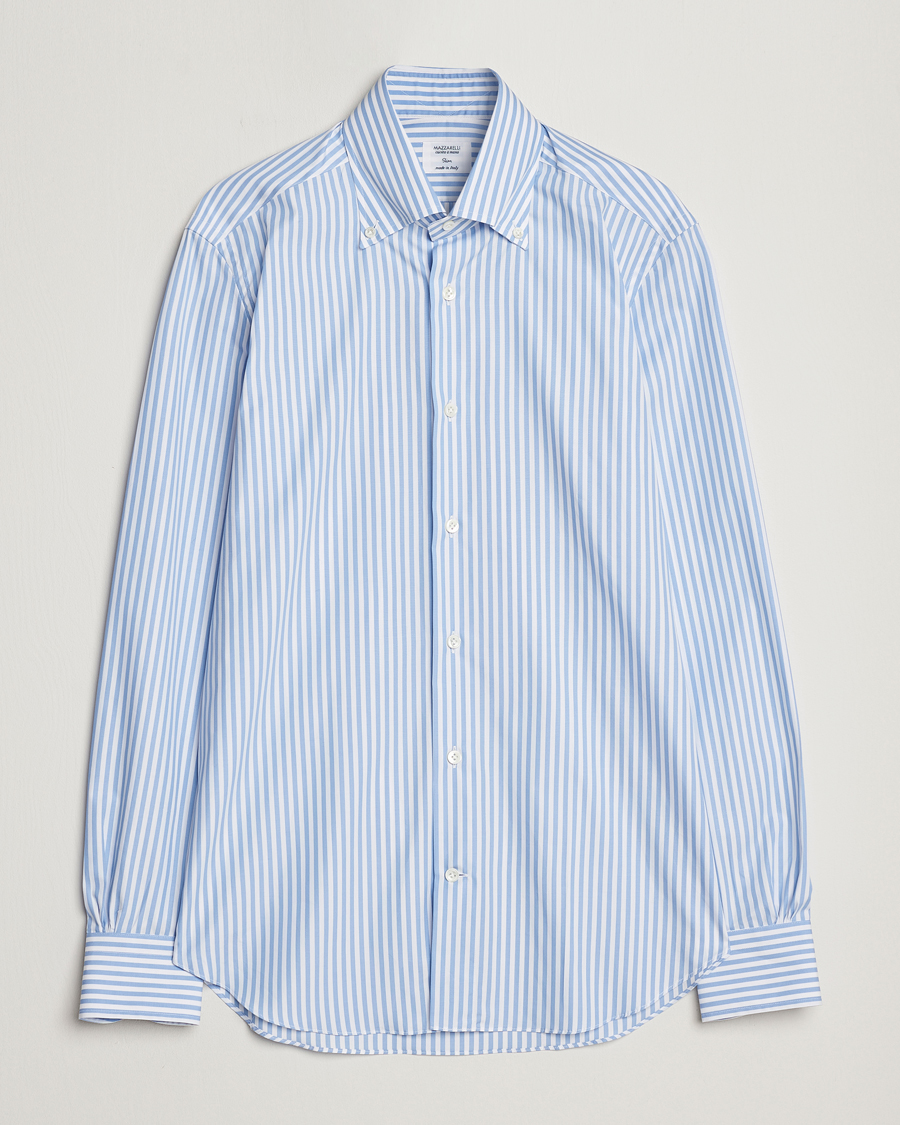 Homme | Chemises | Mazzarelli | Soft Button Down Striped Shirt Light Blue