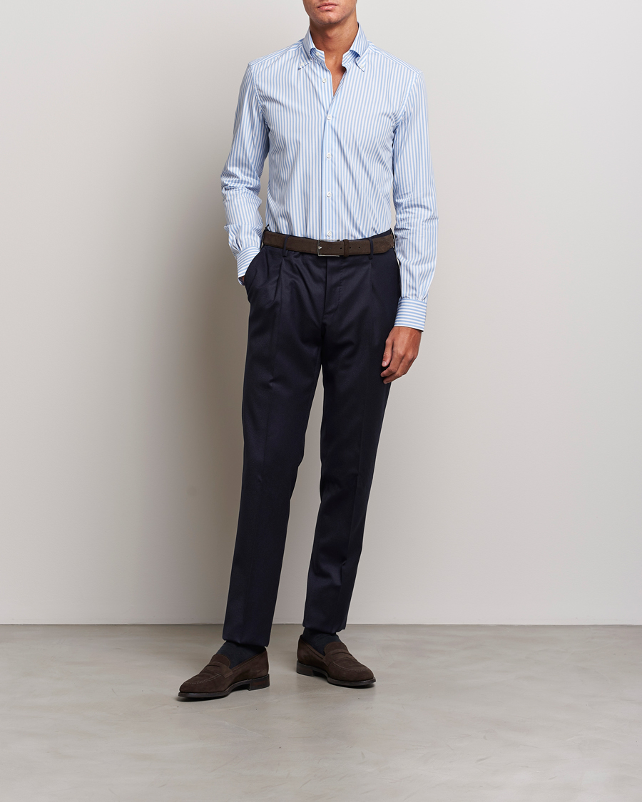 Homme | Chemises | Mazzarelli | Soft Button Down Striped Shirt Light Blue