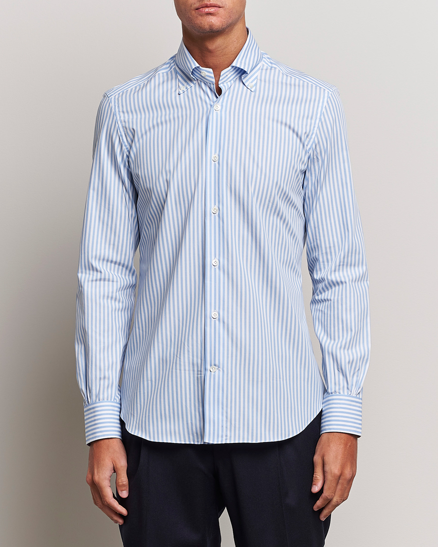 Homme | Mazzarelli | Mazzarelli | Soft Button Down Striped Shirt Light Blue