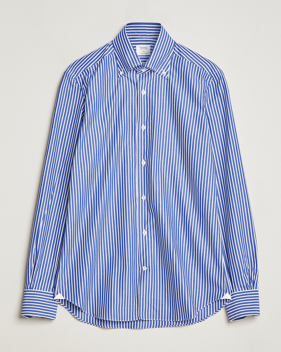 Homme | Chemises | Mazzarelli | Soft Button Down Striped Shirt Dark Blue