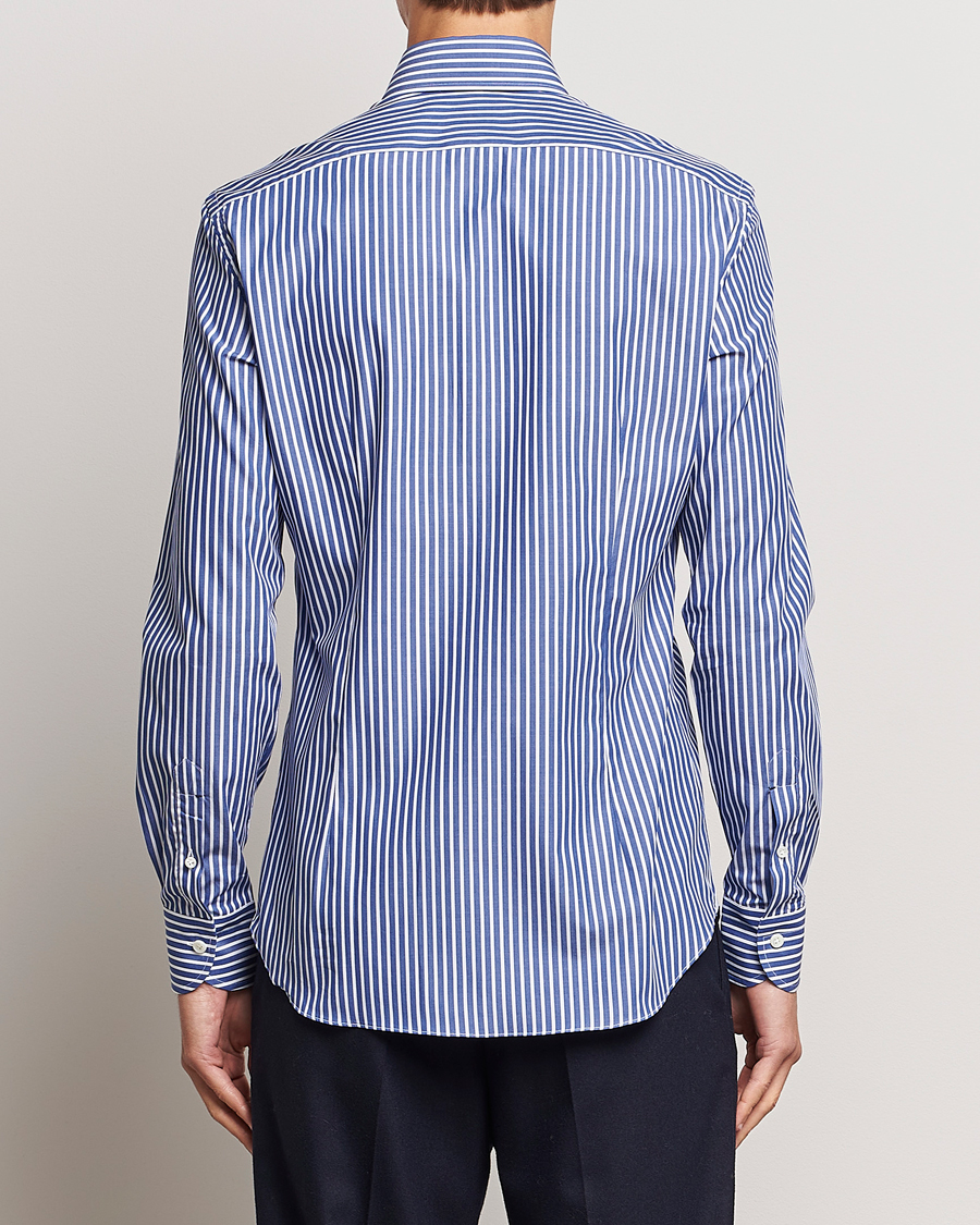 Homme | Chemises | Mazzarelli | Soft Button Down Striped Shirt Dark Blue