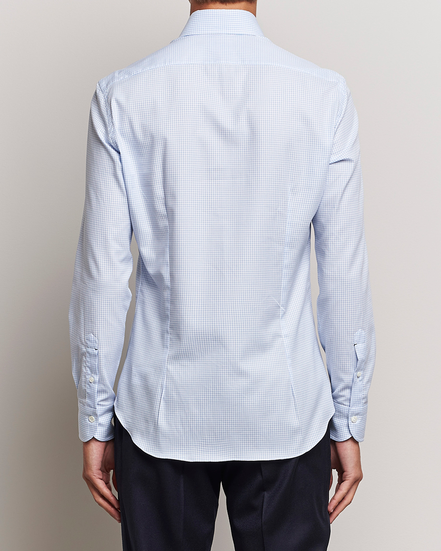 Homme | Chemises | Mazzarelli | Soft Button Down Checked Shirt Light Blue