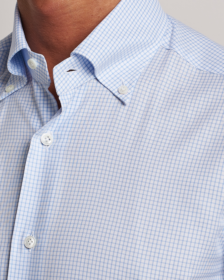 Homme | Chemises | Mazzarelli | Soft Button Down Checked Shirt Light Blue