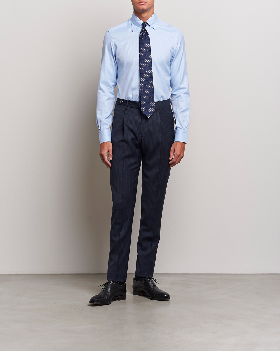 Homme | Chemises | Mazzarelli | Soft Button Down Twill Shirt Light Blue