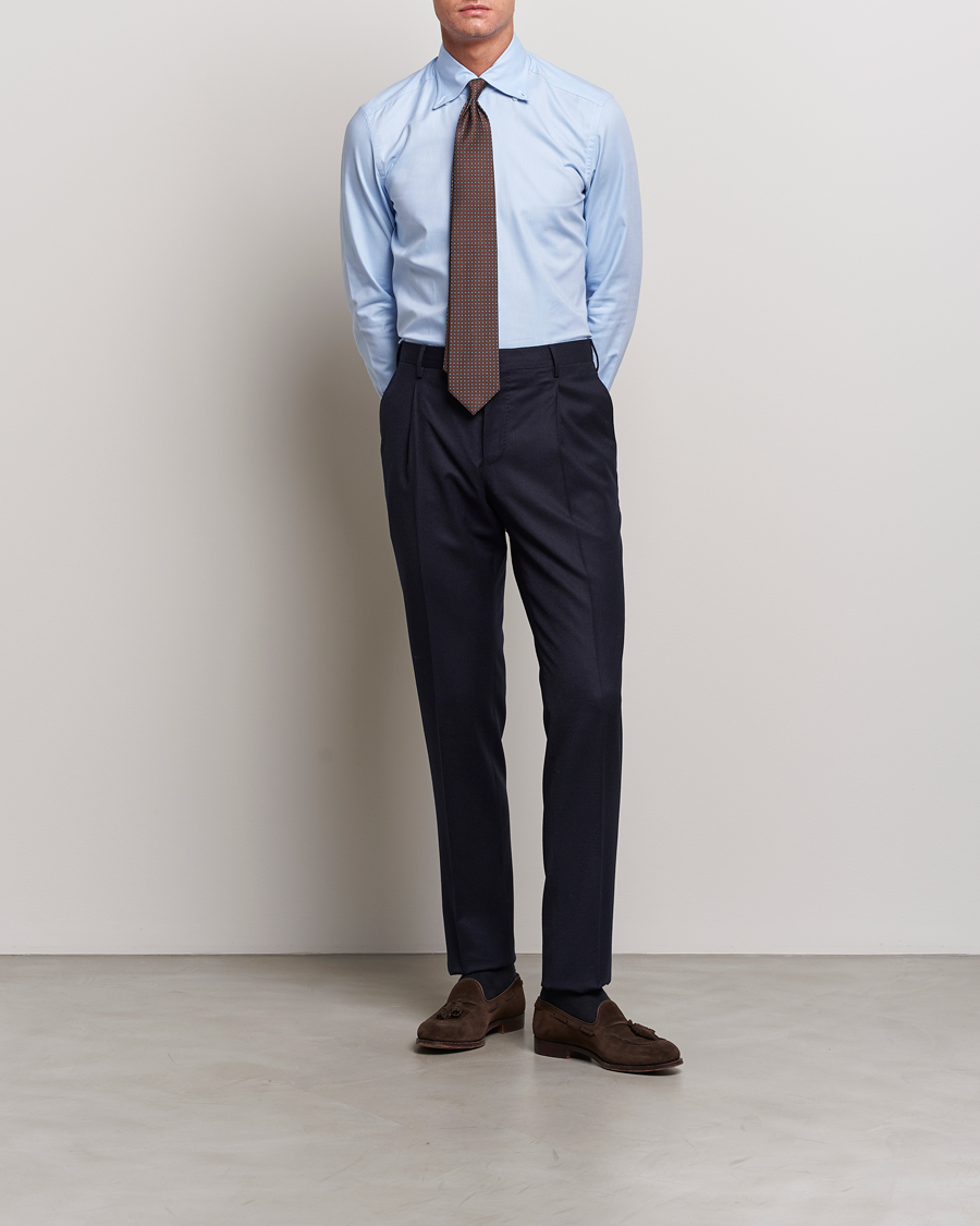 Homme | Chemises | Mazzarelli | Soft Washed Button Down Oxford Shirt Light Blue