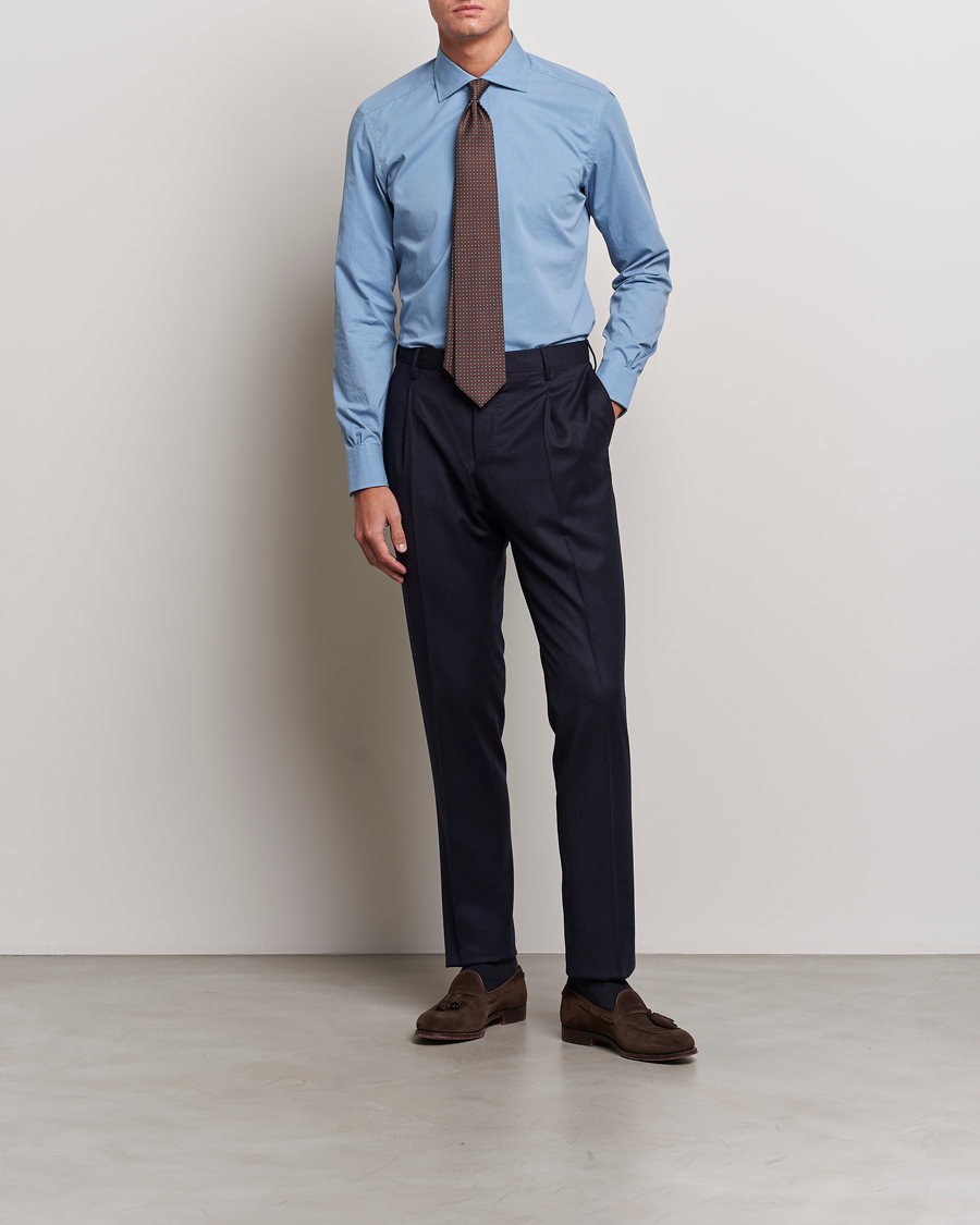Homme | Chemises | Mazzarelli | Soft Twill Cotton Shirt Light Blue