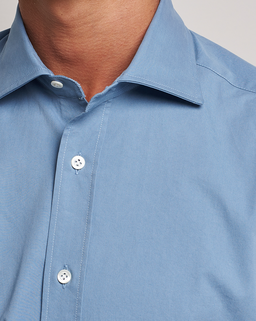 Homme | Chemises | Mazzarelli | Soft Twill Cotton Shirt Light Blue