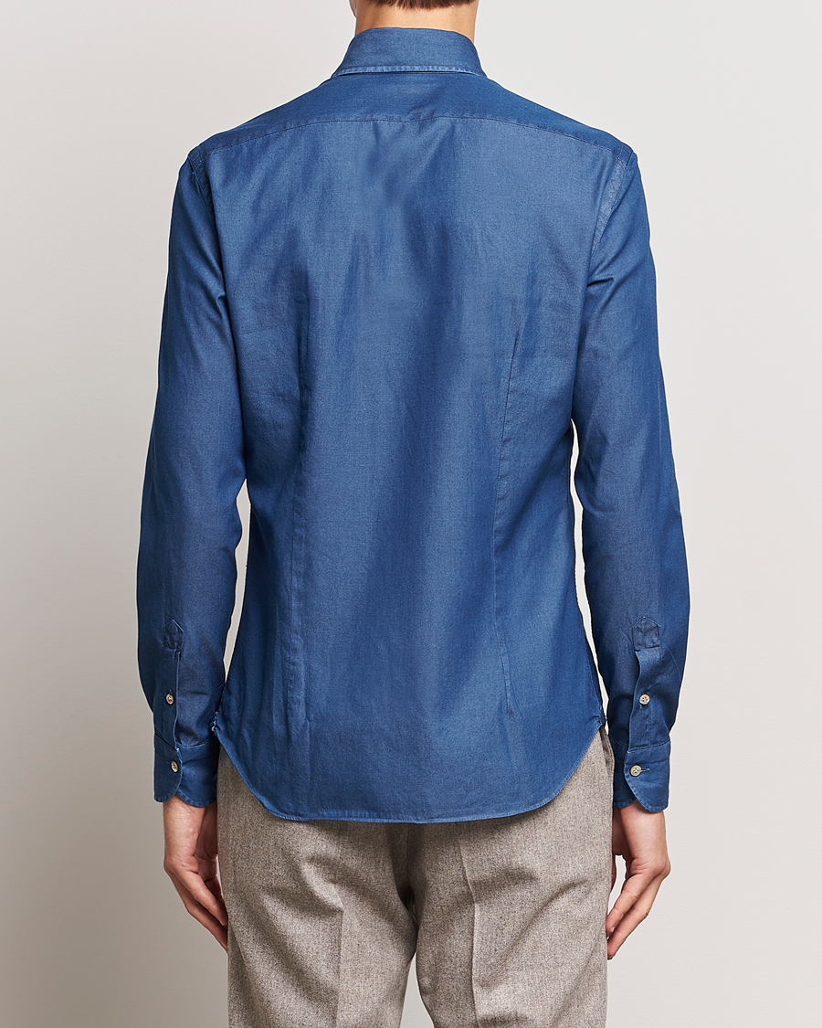 Homme | Chemises | Mazzarelli | Soft Button Down Denim Shirt Blue Wash
