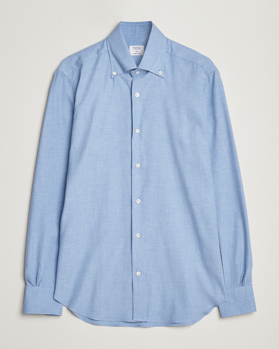 Homme | Chemises | Mazzarelli | Soft Button Down Flannel Shirt Light Blue