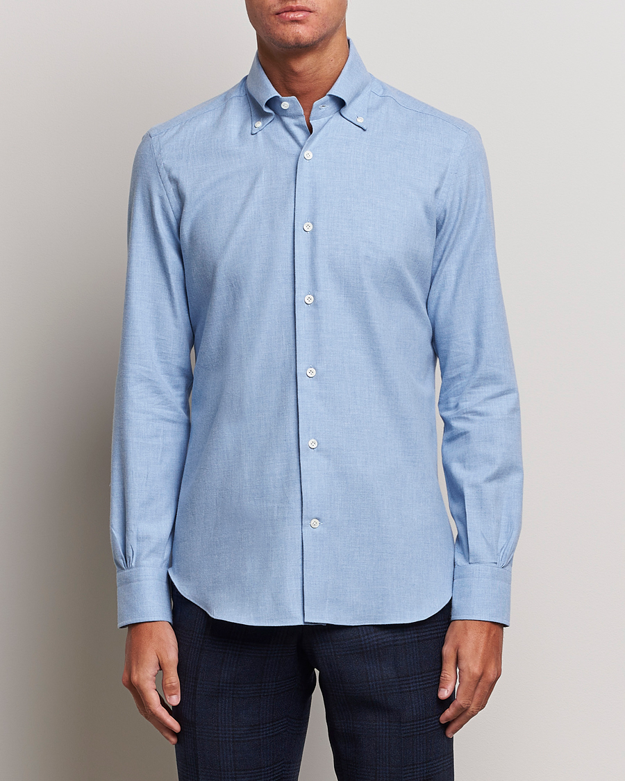 Homme | Mazzarelli | Mazzarelli | Soft Button Down Flannel Shirt Light Blue