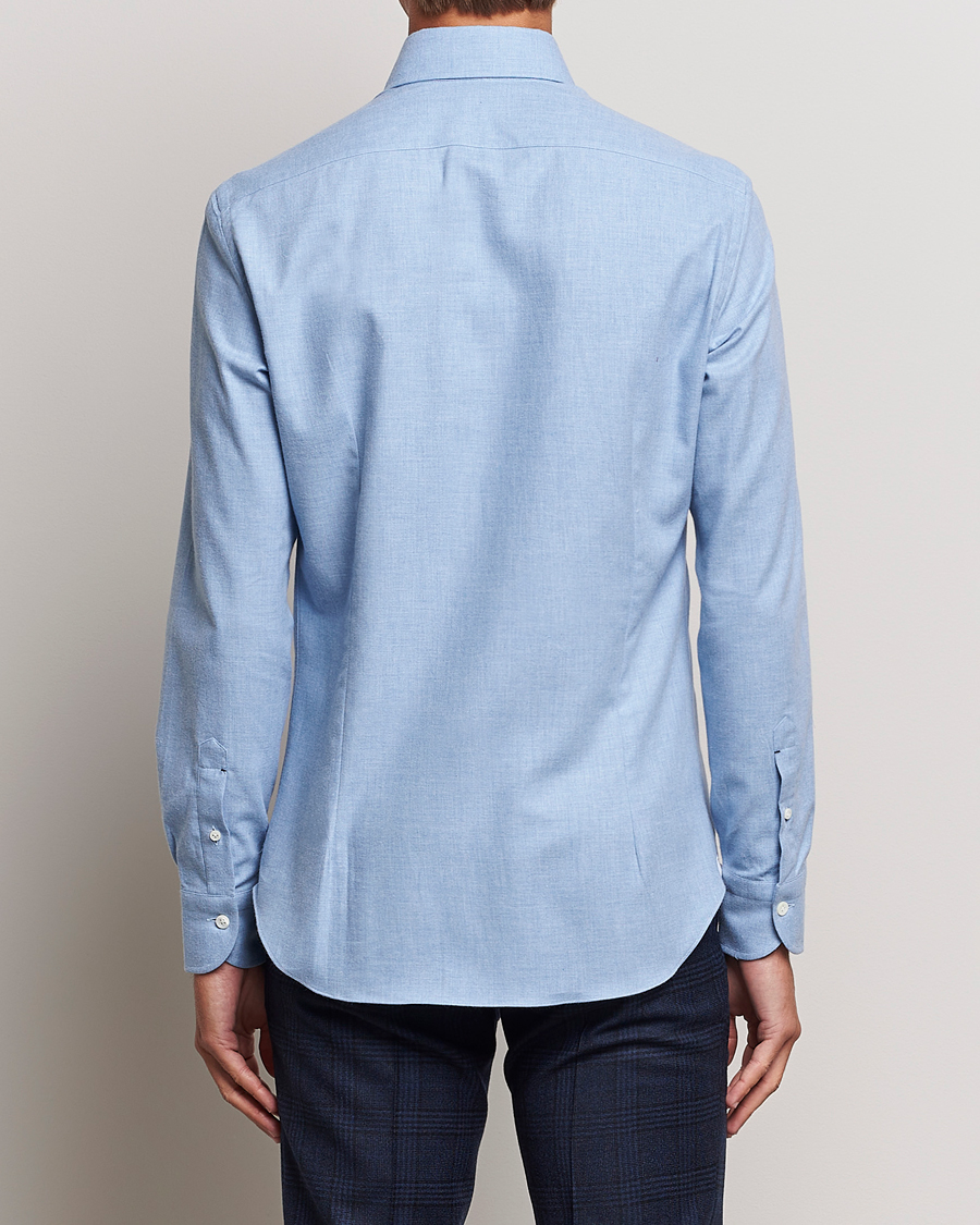 Homme | Chemises | Mazzarelli | Soft Button Down Flannel Shirt Light Blue