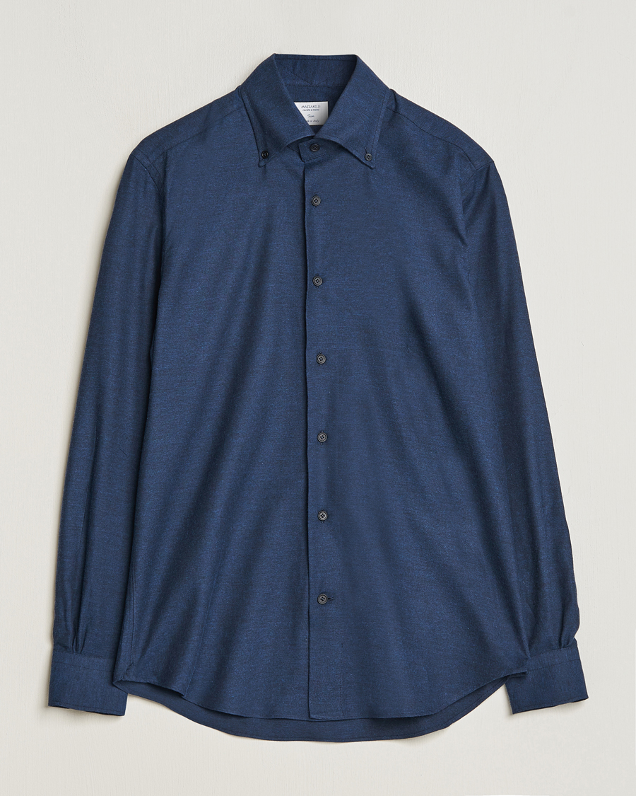 Homme | Chemises | Mazzarelli | Soft Button Down Flannel Shirt Navy