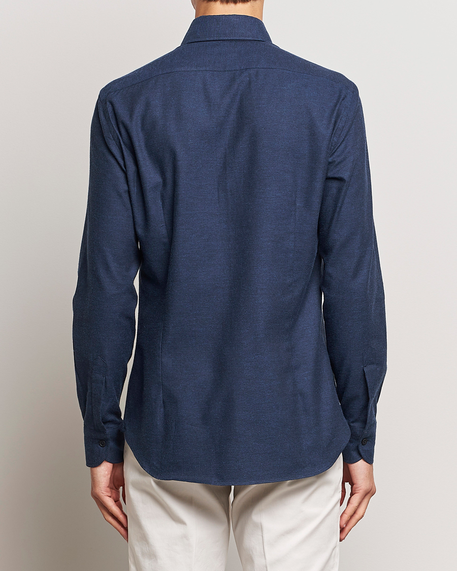 Homme | Chemises | Mazzarelli | Soft Button Down Flannel Shirt Navy