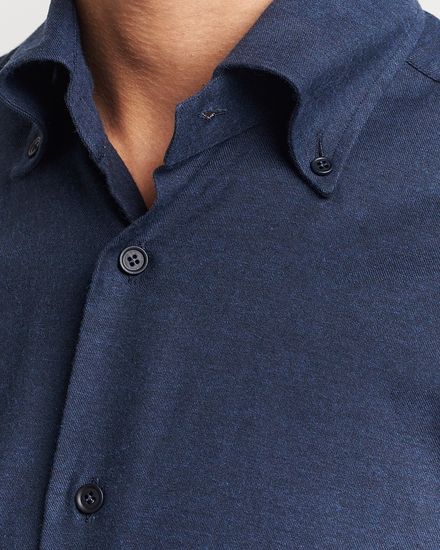 Homme | Chemises | Mazzarelli | Soft Button Down Flannel Shirt Navy