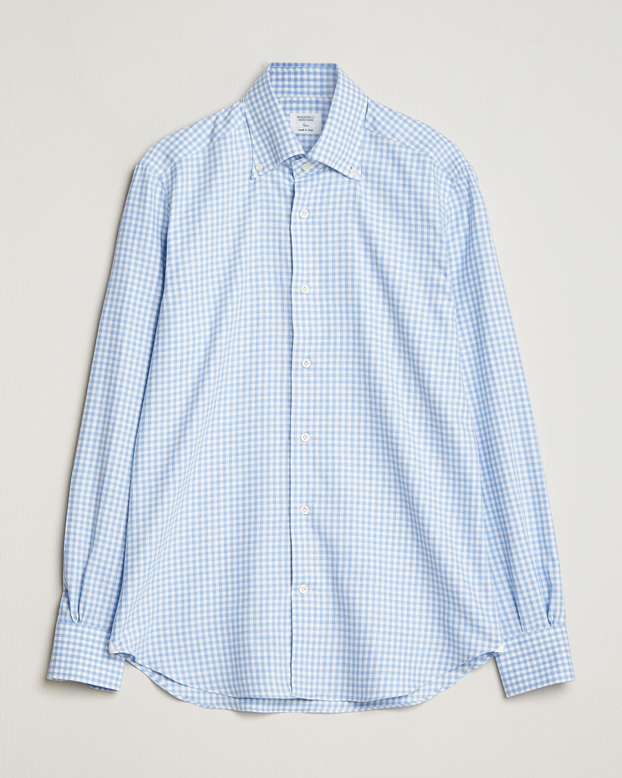Homme | Chemises | Mazzarelli | Soft Button Down Flannel Shirt Light Blue