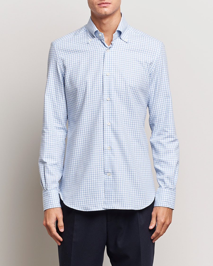 Homme | Mazzarelli | Mazzarelli | Soft Button Down Flannel Shirt Light Blue