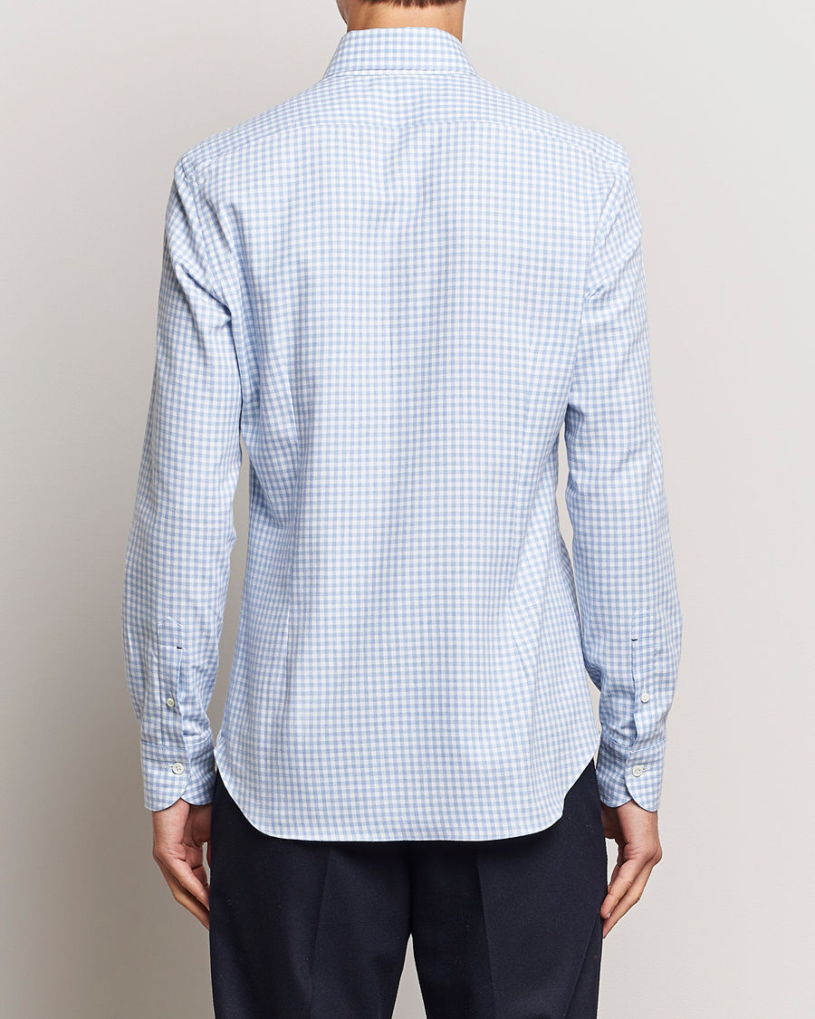 Homme | Chemises | Mazzarelli | Soft Button Down Flannel Shirt Light Blue