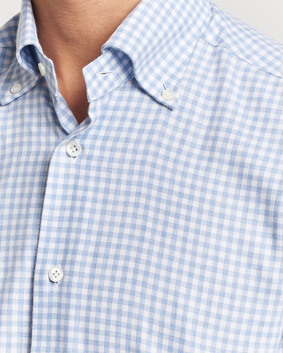 Homme | Chemises | Mazzarelli | Soft Button Down Flannel Shirt Light Blue