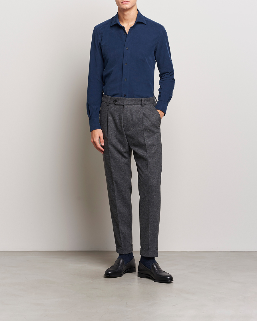 Homme | Chemises | Mazzarelli | Soft Corduroy Shirt Navy