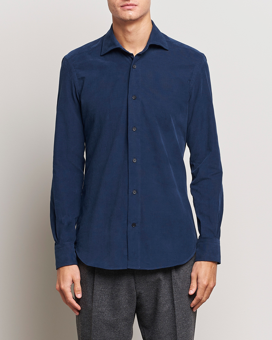 Homme | Chemises | Mazzarelli | Soft Corduroy Shirt Navy