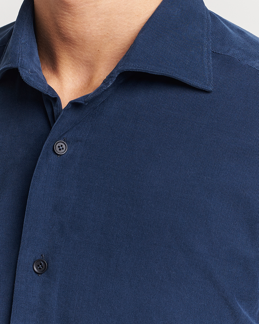 Homme | Chemises | Mazzarelli | Soft Corduroy Shirt Navy