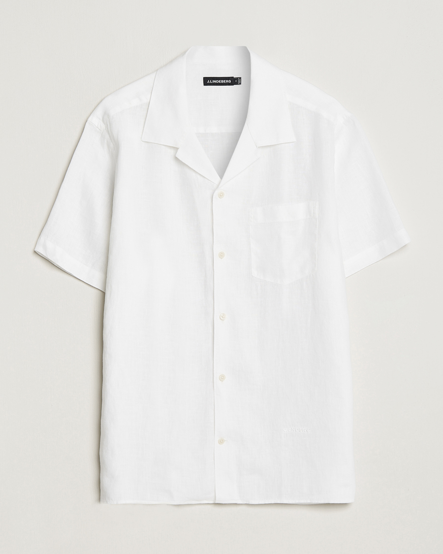 Homme | Chemises | J.Lindeberg | Reg Fit Linen Melange Short Sleeve Shirt White