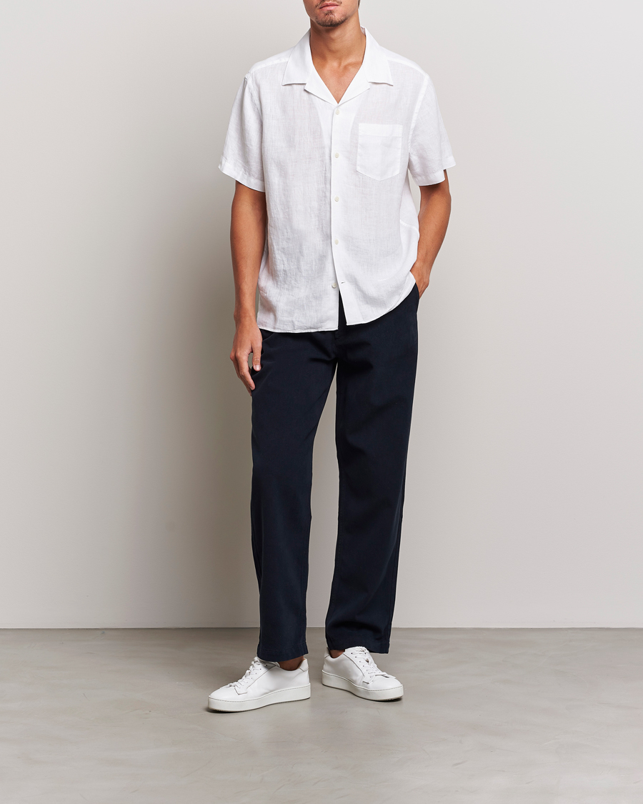 Homme | Chemises | J.Lindeberg | Reg Fit Linen Melange Short Sleeve Shirt White