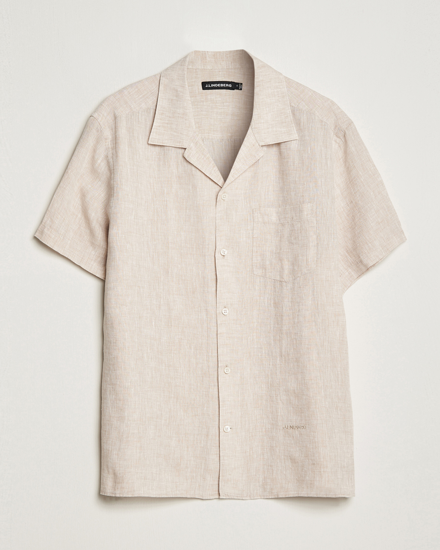 Homme | Chemises | J.Lindeberg | Reg Fit Linen Melange Short Sleeve Shirt Safari Beige