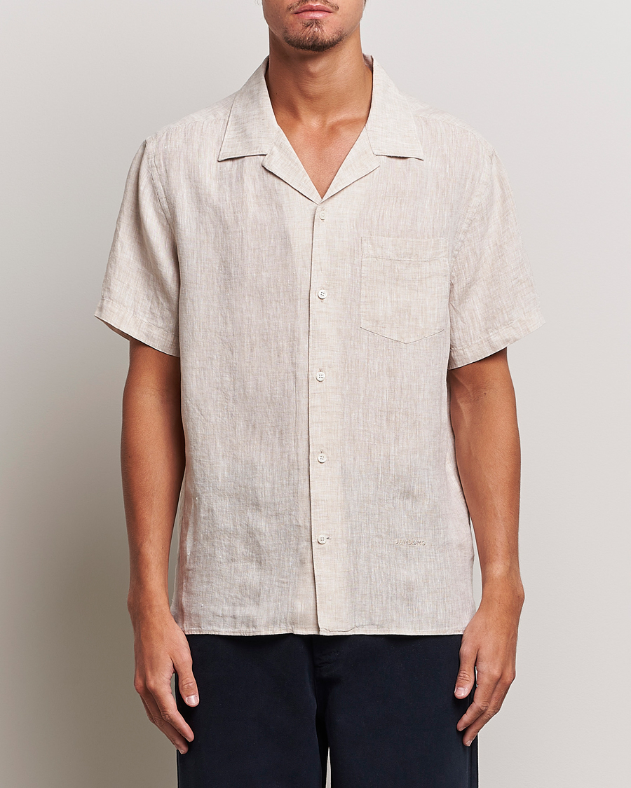 Homme | Chemises | J.Lindeberg | Reg Fit Linen Melange Short Sleeve Shirt Safari Beige