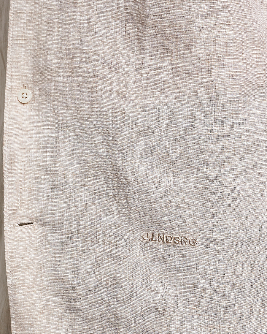 Homme | Chemises | J.Lindeberg | Reg Fit Linen Melange Short Sleeve Shirt Safari Beige