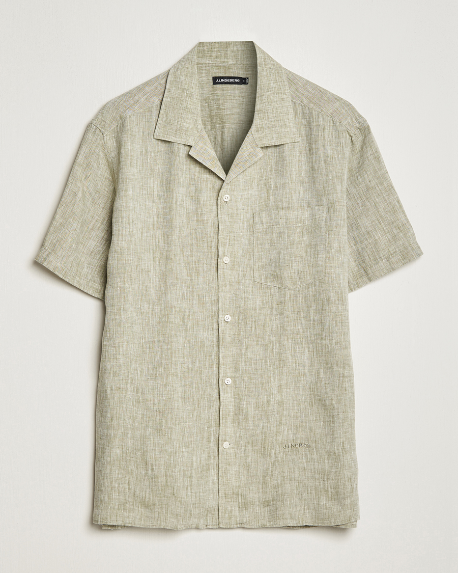 Homme | Chemises | J.Lindeberg | Reg Fit Linen Melange Short Sleeve Shirt Aloe